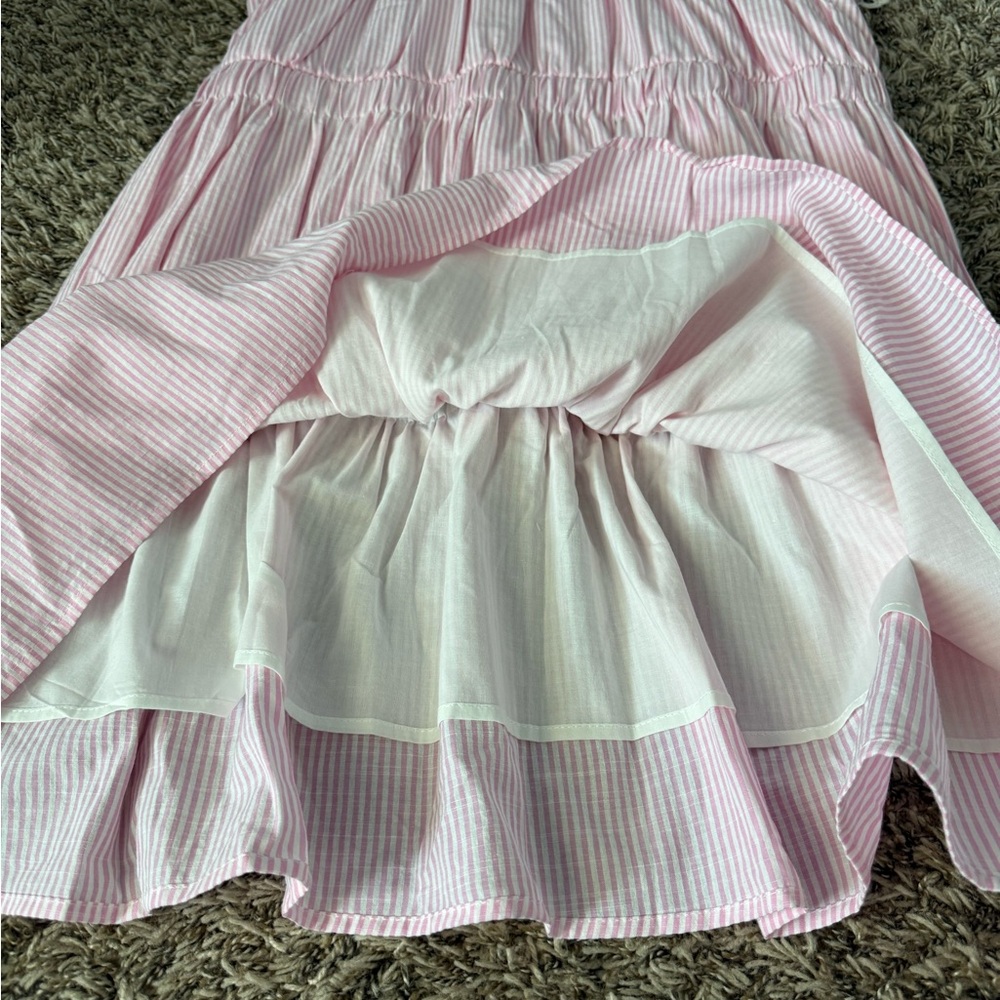 AUREUM Pink White Striped Eyelet Sleeve Tiered Dress - Picture 8 of 12